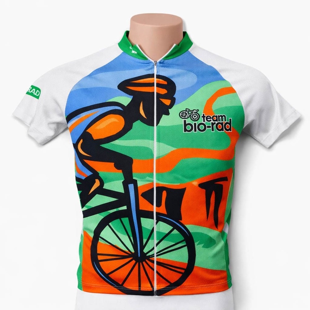 Hidden Bay Sports Team Cycling Jersey Medium Bio-Rad Tour De Cure Green Red